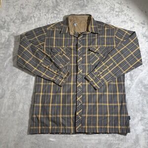 Kuhl Eluxur Brown Black Plaid Pearl Snap Button Long Sleeve Shirt Mens Large